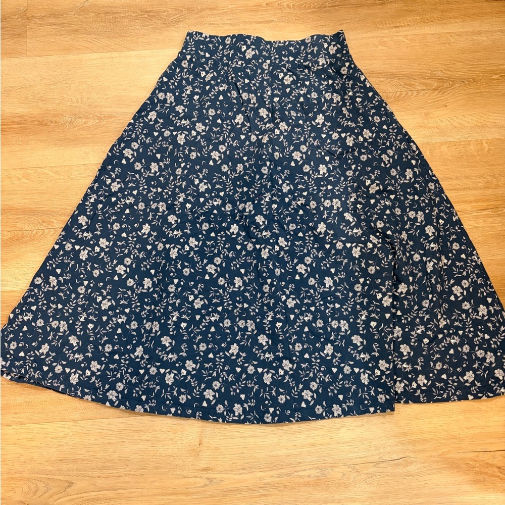 Pact navy floral a-line skirt